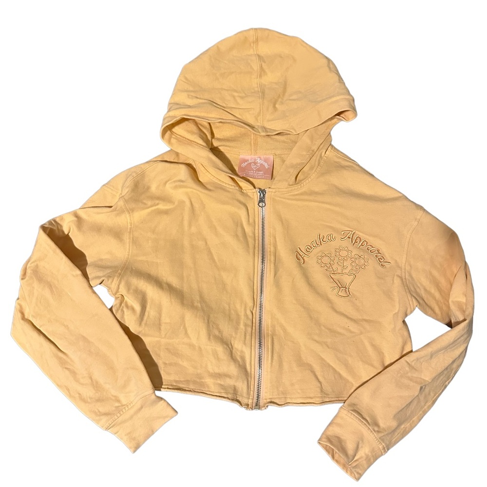 Hoaka apparel orange flowers cropped zipper hoodie.